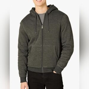 Amazon Essentials Men's Full-Zip Sherpa-Lined Fleece Hoodie - Black - Size Med